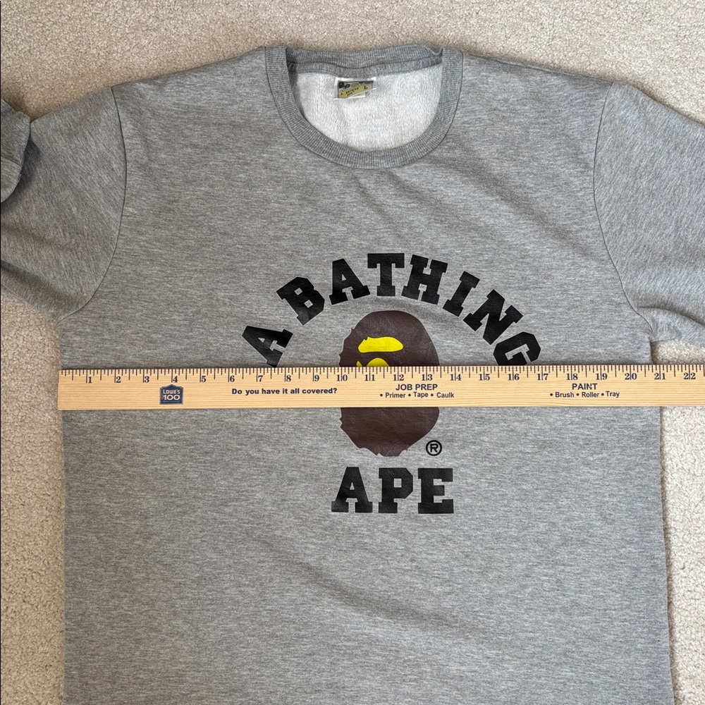 BAPE A Bathing Ape College Crew Sweatshirt Gray Soft Cozy‎ Fleece Mens Large - Picture 9 of 15